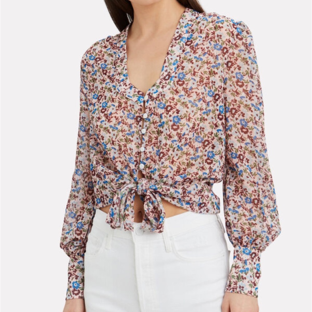 The East Order Sophie Chiffon Tie Front Blouse Multicolor Floral Print Size XS